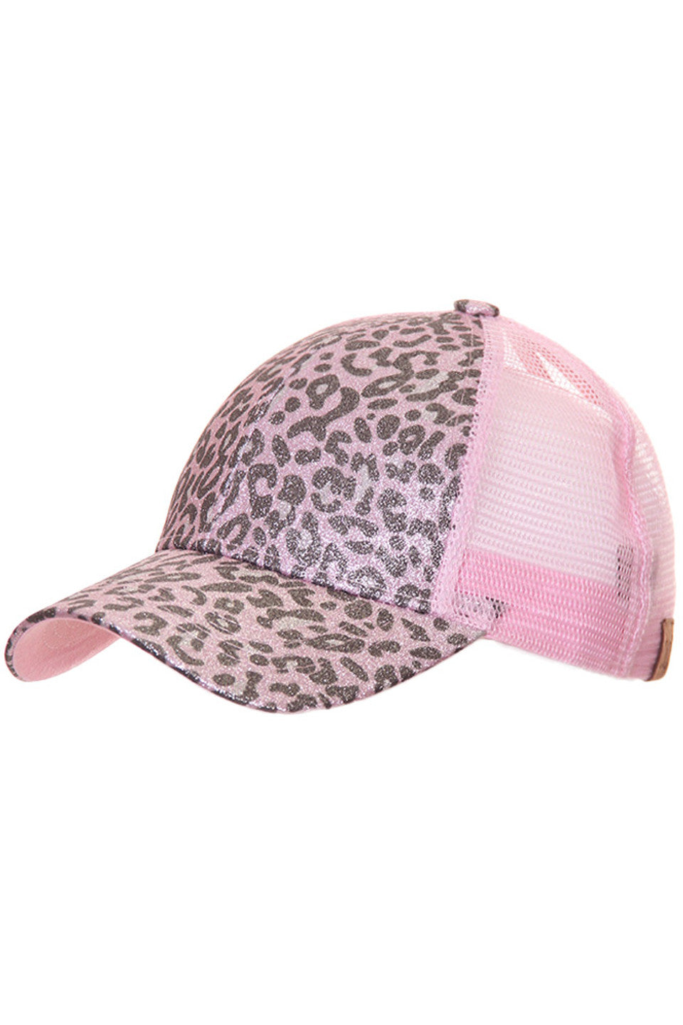C.C LEOPARD GLITTER PONY TRUCKER CAP
