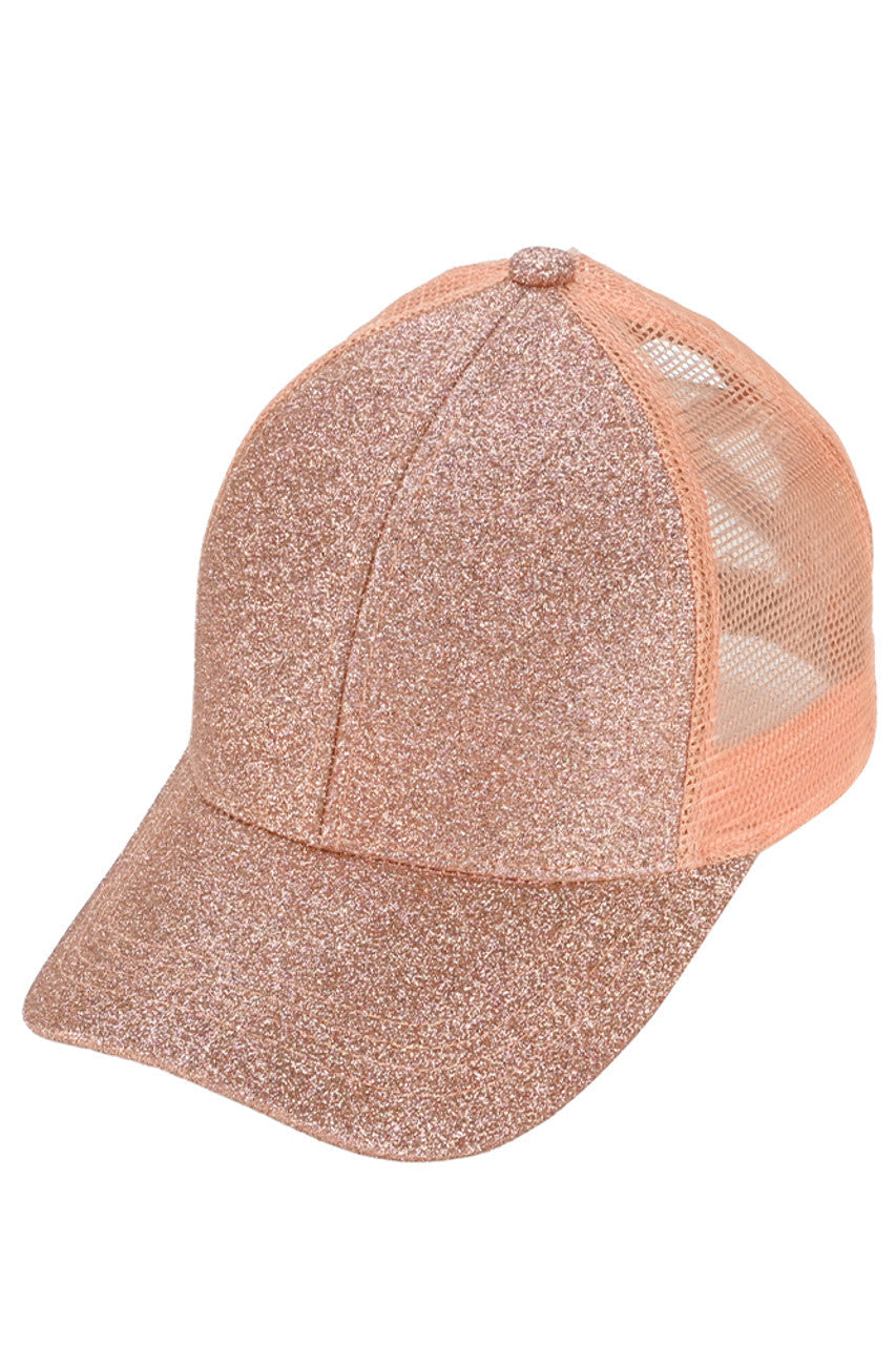 C.C Glitter Mesh Back Criss-Cross Ponytail Cap