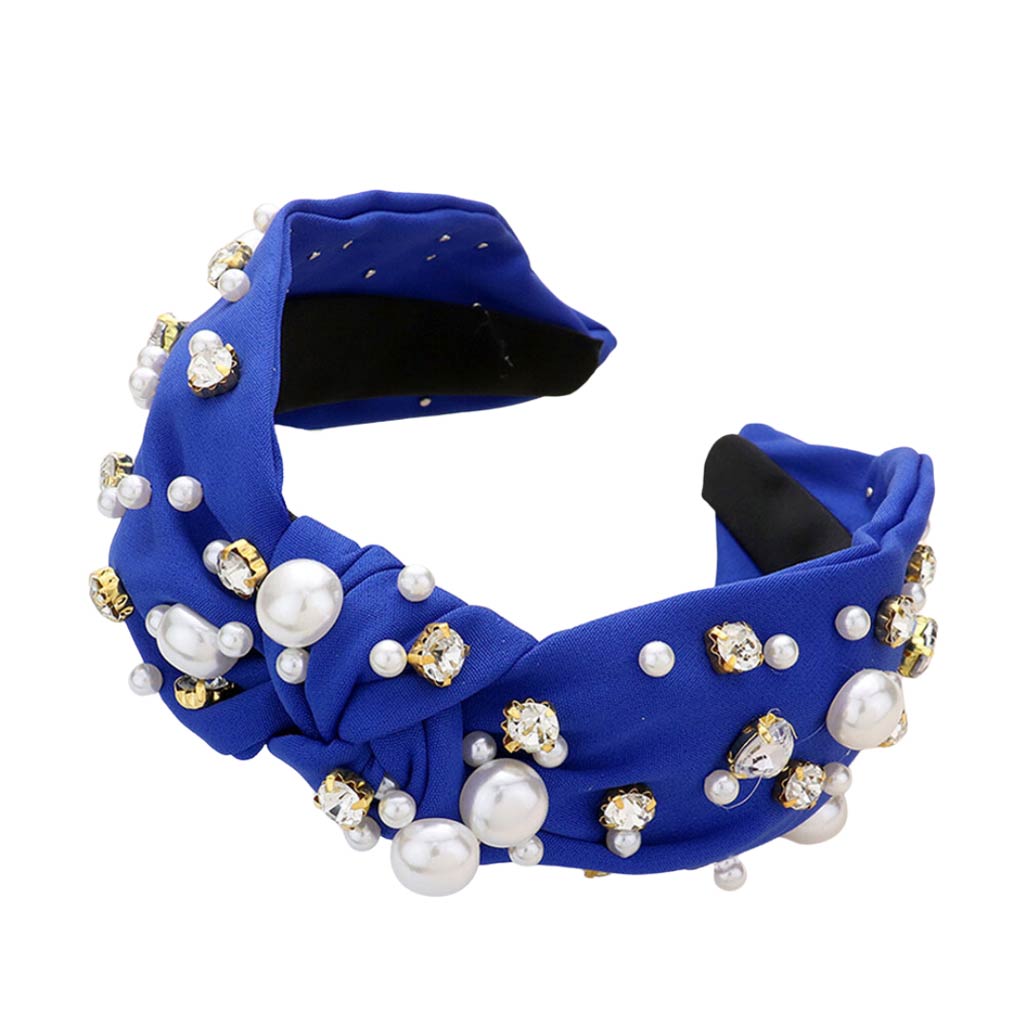 Pearl Round Stone Embellished Knot Burnout Headband