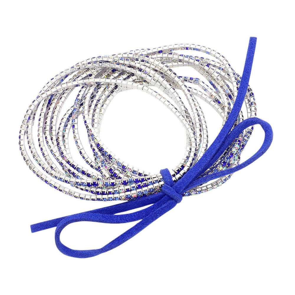 12PCS - Ribbon Colorful Rhinestone Layered Stretch Bracelets