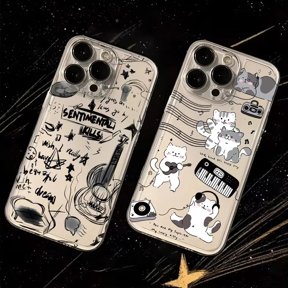 Black Guitar Music Cat Phone Case