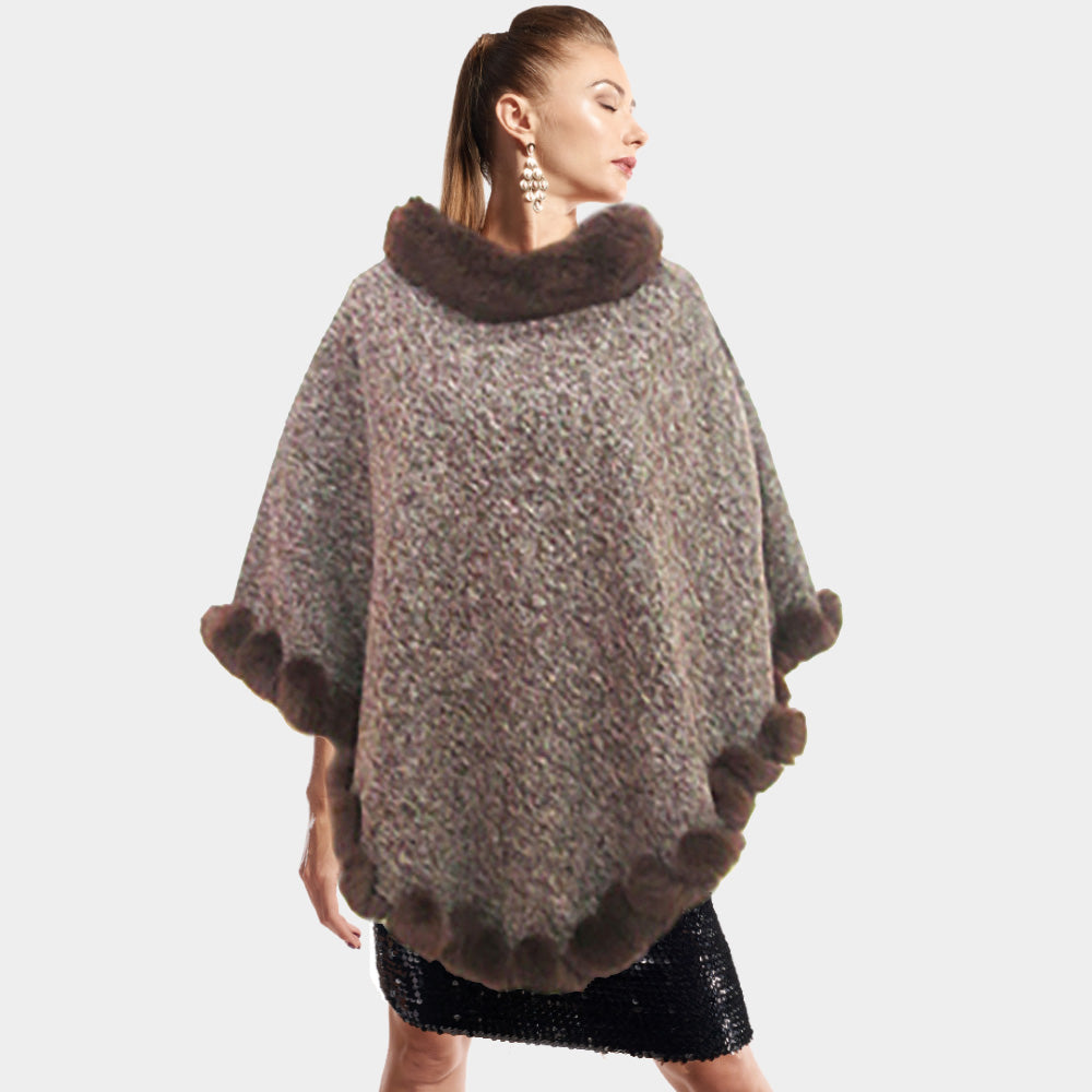 Faux Fur Collar Trim Poncho