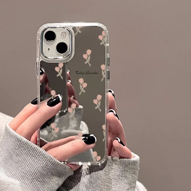 Cute Love Heart Bumper Soft Mirror Cover Phone Case