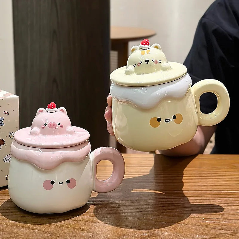 Kawaii Animal Pudding Ceramic Mugs