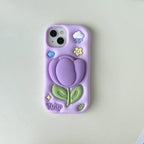 Kawaii Summer Floral Tulip Bracket Soft Silicone Case With Stand Holder Phone Case