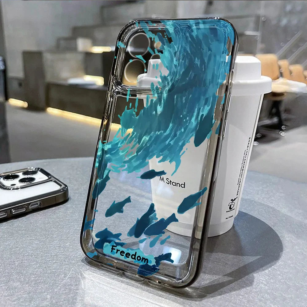 Lovely Fishes Back Soft Cover Liquid Silicone Shockproof Phone Case