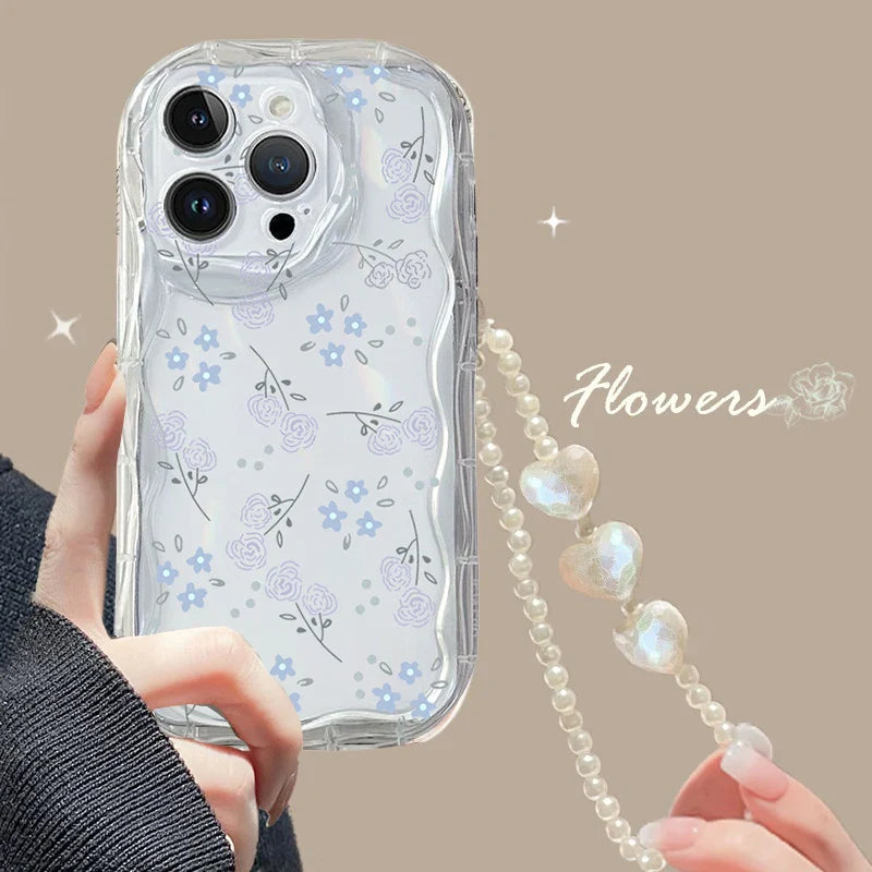 Wave With Wrist Strap Lanyard Rainbow Butterfly Phone Case