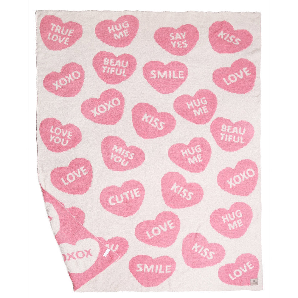 Message Written Heart Patterned Reversible Throw Blanket