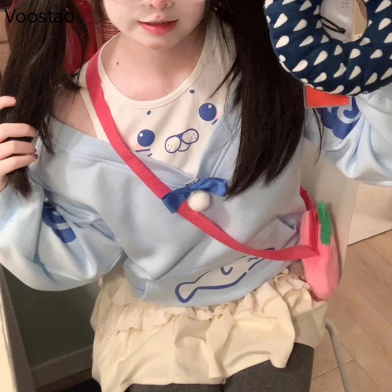 Kawaii Seal Two Piece Off-Shoulder Hoodie
