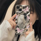 Cute Cat Wave Makeup Mirror Phone Case