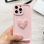 Cute 3D White Plush Love Heart Silicone Phone Case
