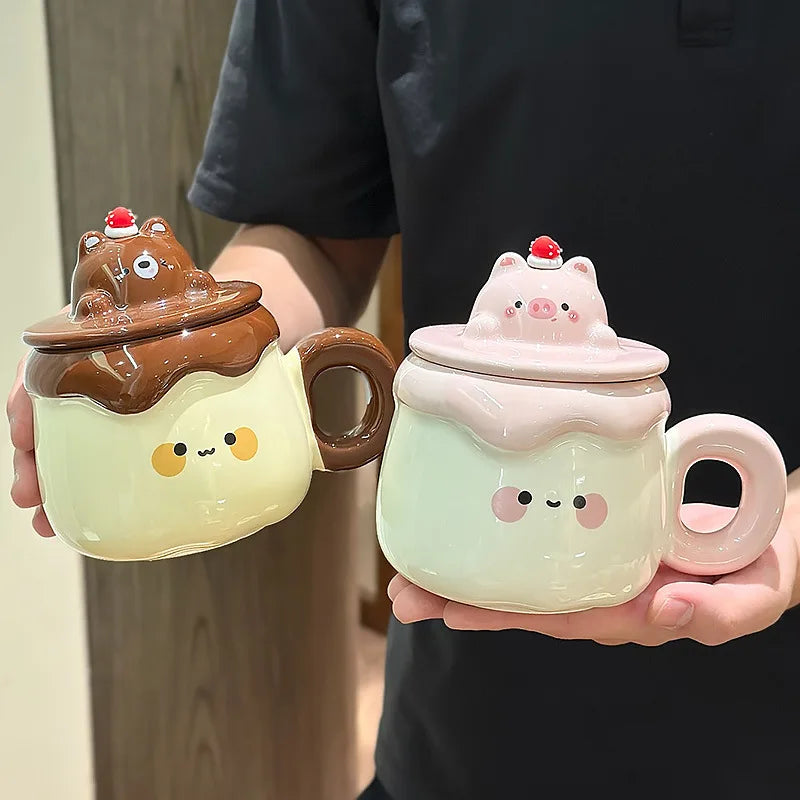 Kawaii Animal Pudding Ceramic Mugs
