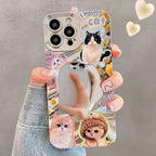 Cute Cat Wave Makeup Mirror Phone Case
