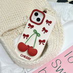 3D Bow Cherry Pendant Shockproof Cover Cartoon Shatter Silicone Soft Phone Case