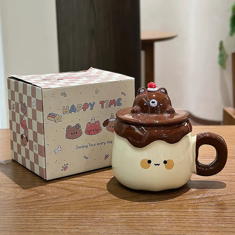 Kawaii Animal Pudding Ceramic Mugs