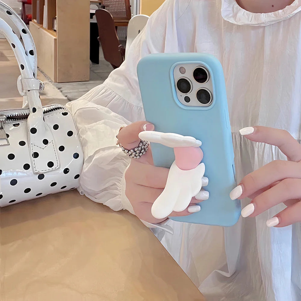 Kawaii 3D Angel Wings Soft Silicone Case With Stand Holder Phone Case