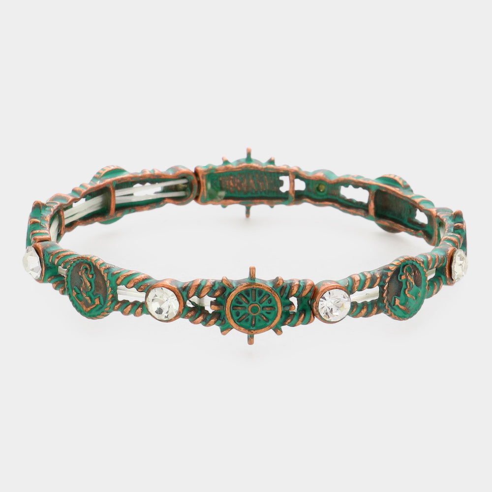 Anchor Helm Nautical Rope Textured Stretch Bracelet