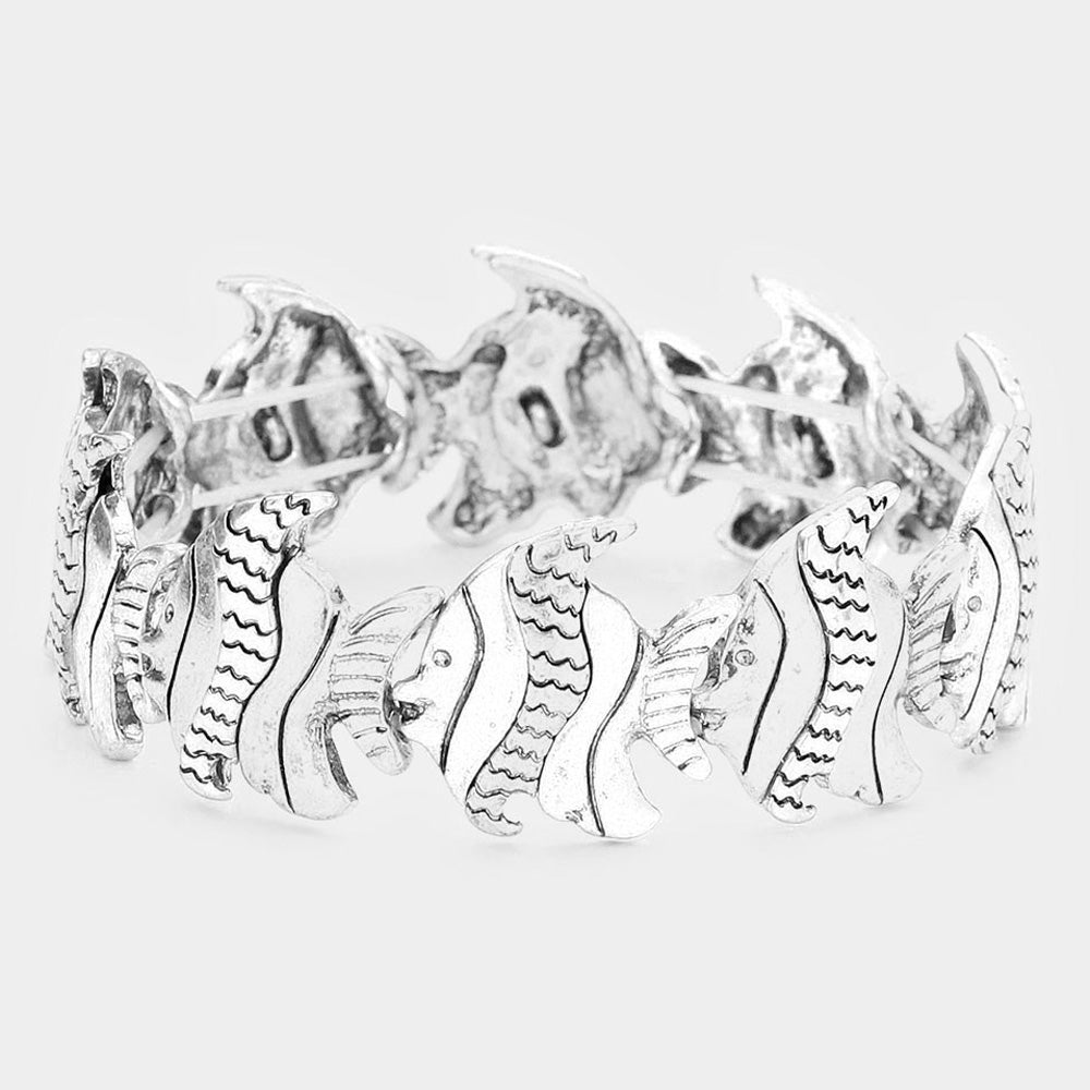 Burnished Metal Tropical Fish Stretch Bracelet