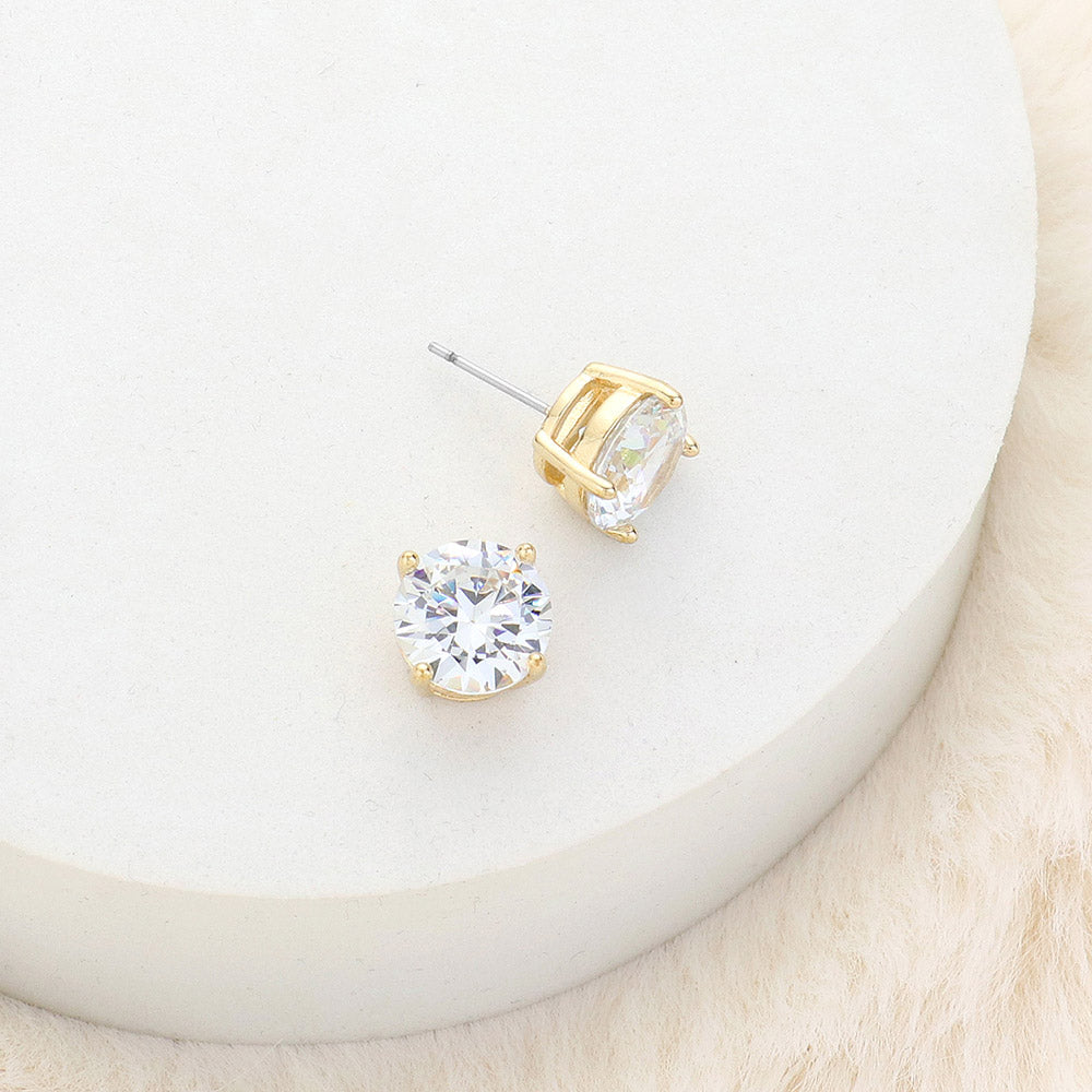 10mm Round Crystal Cubic Zirconia Stud Earrings in Clear Gift Box - Ready to Gift