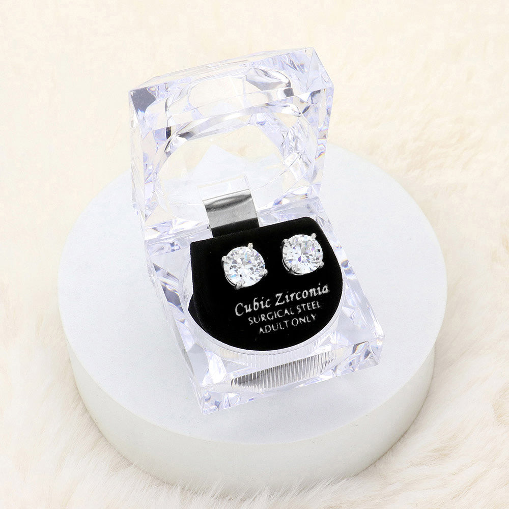 10mm Round Crystal Cubic Zirconia Stud Earrings in Clear Gift Box - Ready to Gift