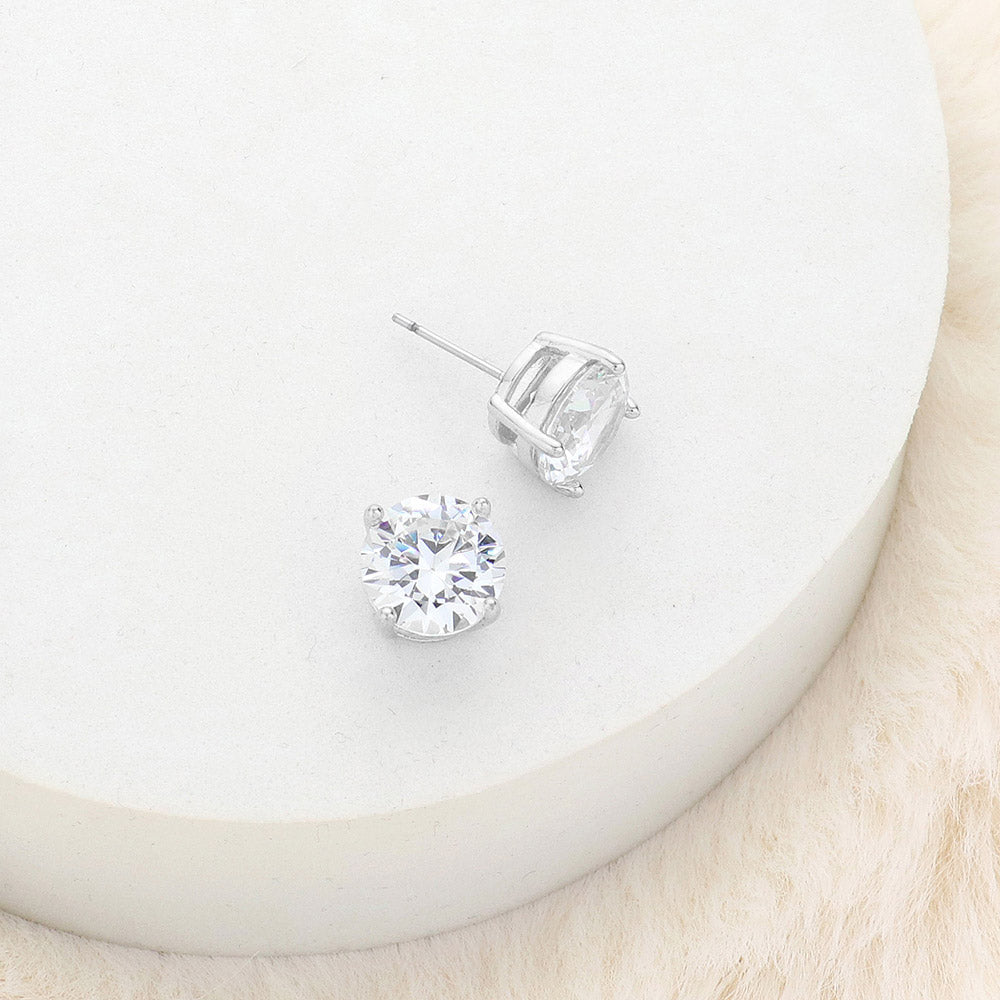10mm Round Crystal Cubic Zirconia Stud Earrings in Clear Gift Box - Ready to Gift
