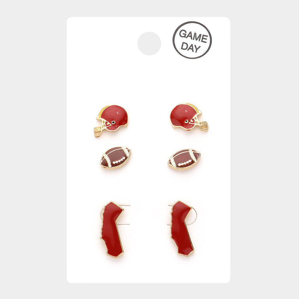 3Pairs - Game Day University of Southern California Helmet Football State Map Stud Earrings