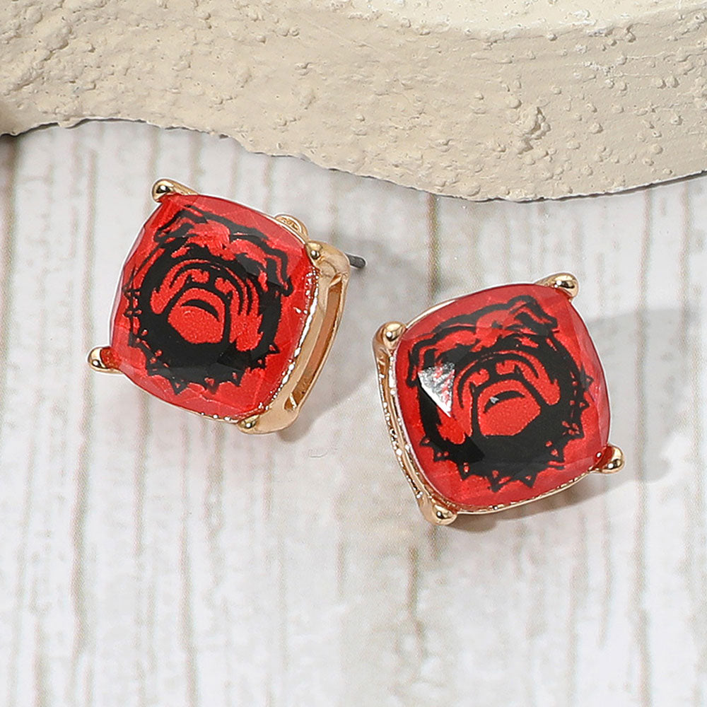 Bulldog Printed Game Day Cushion Square Stud Earrings