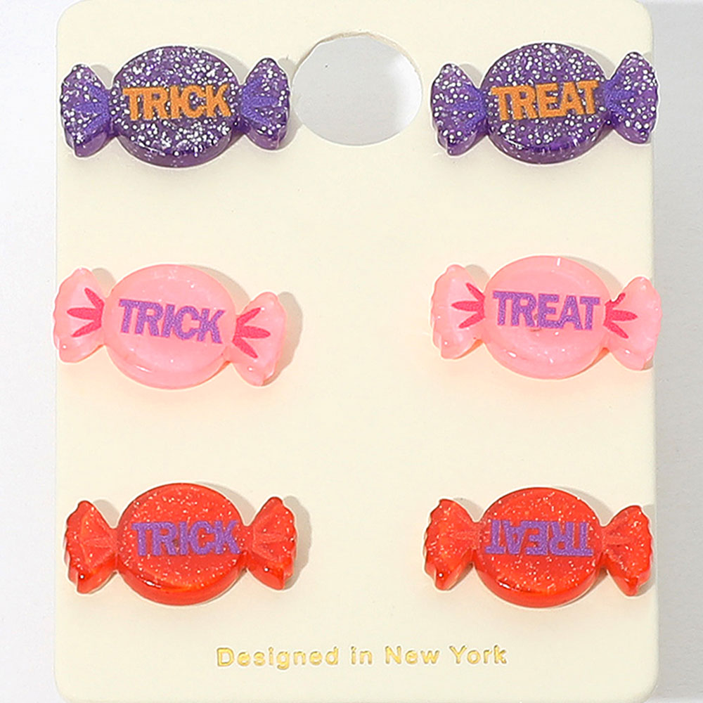 3Pairs - TICK TREAT Halloween Candy Stud Earring Set