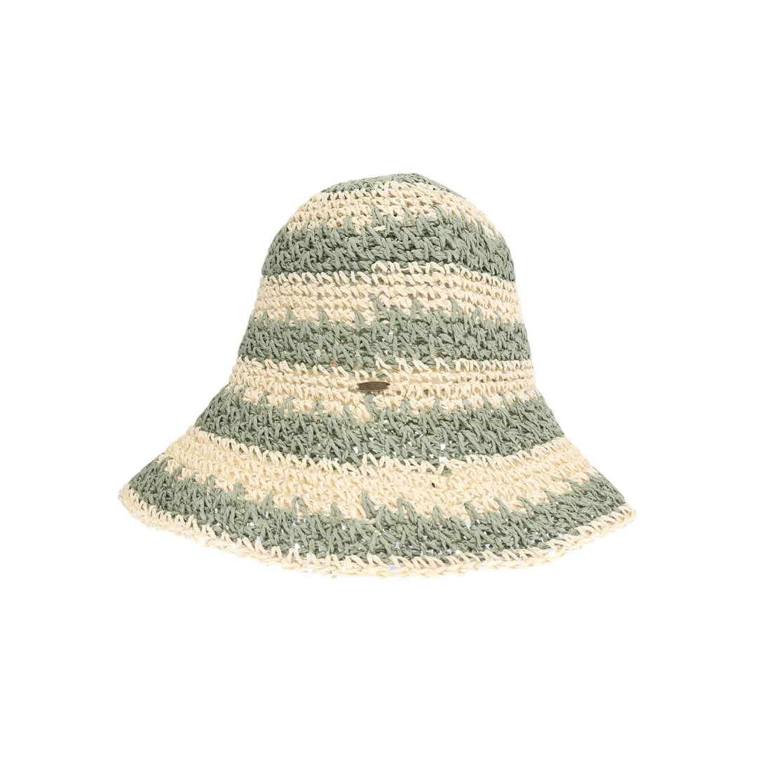 Broad Striped Paper Straw Hand Crochet C.C Bucket Hat