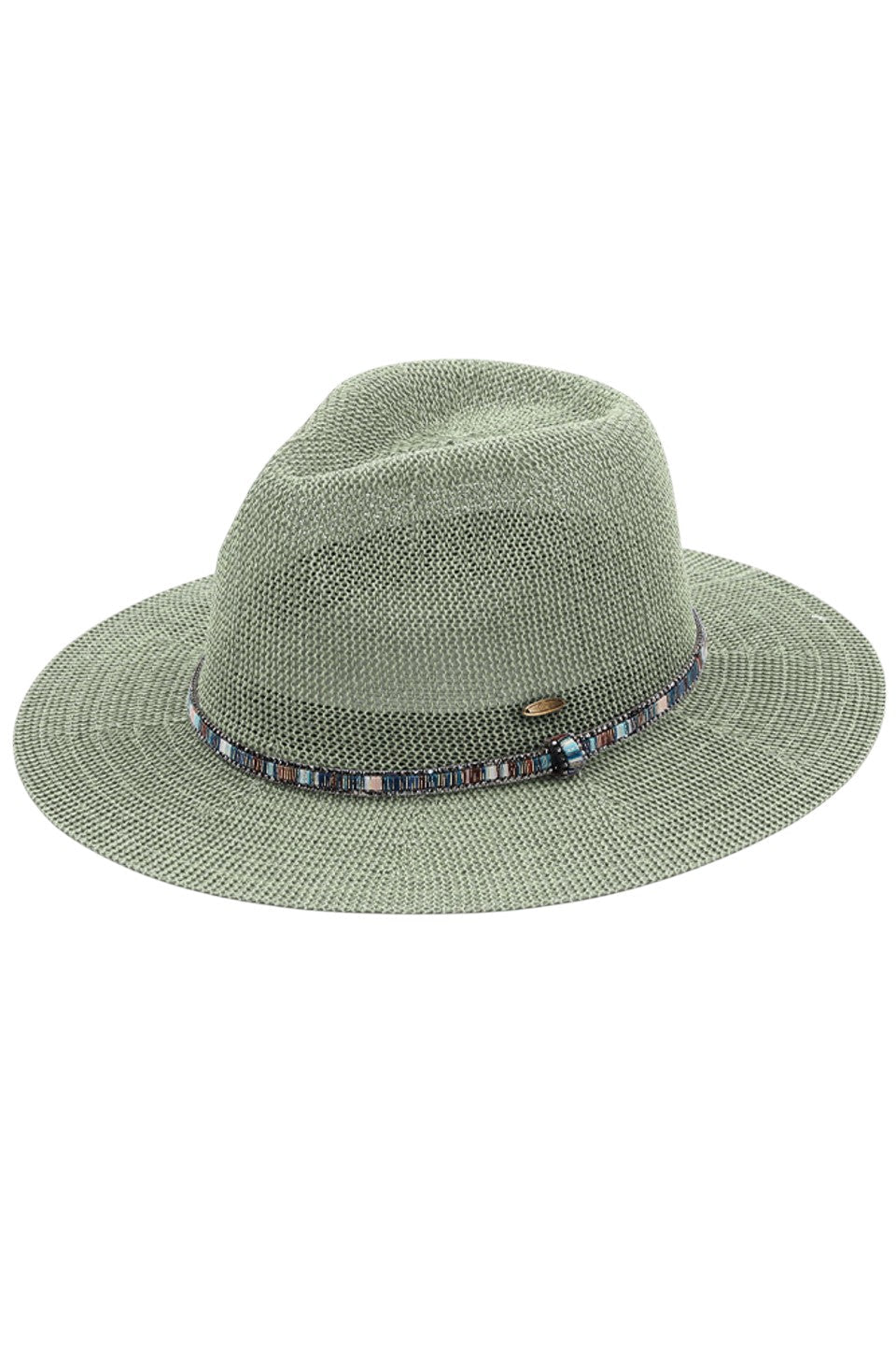 C.C MULTI THREAD RHINESTONE TRIM BAND PANAMA HAT