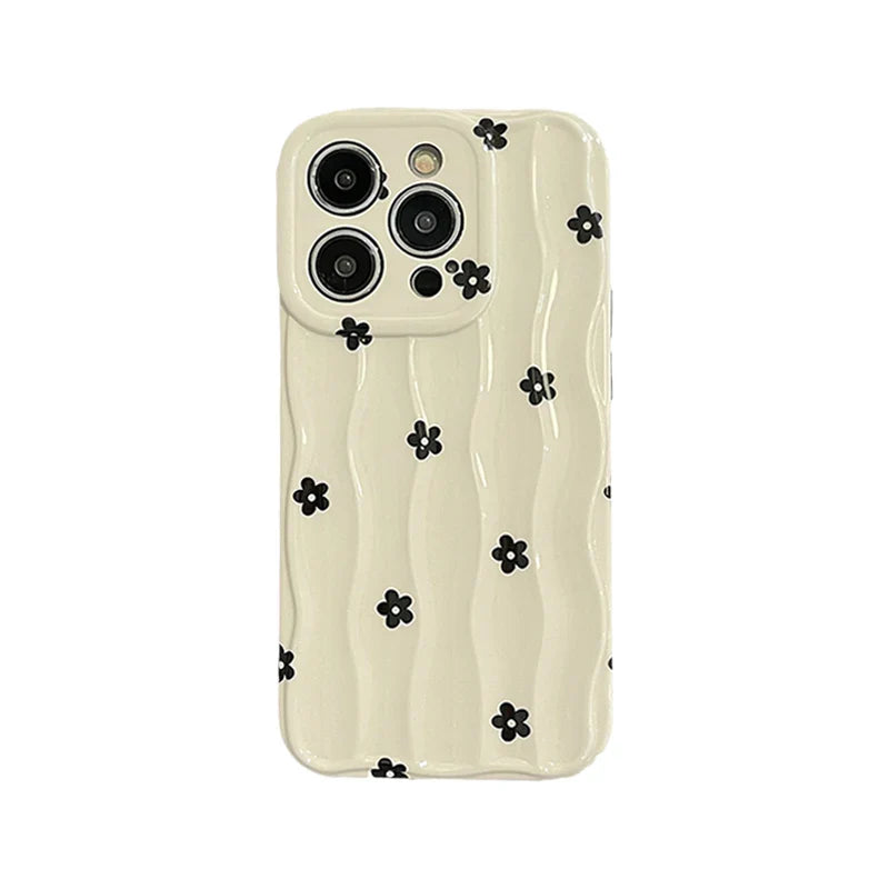 Black Flowers 3D Wave Pattern Phone Case