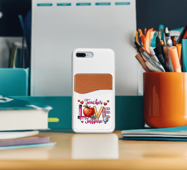 Teacher Love and Inspire Adhesive Faux Leather Cell Phone Wallet