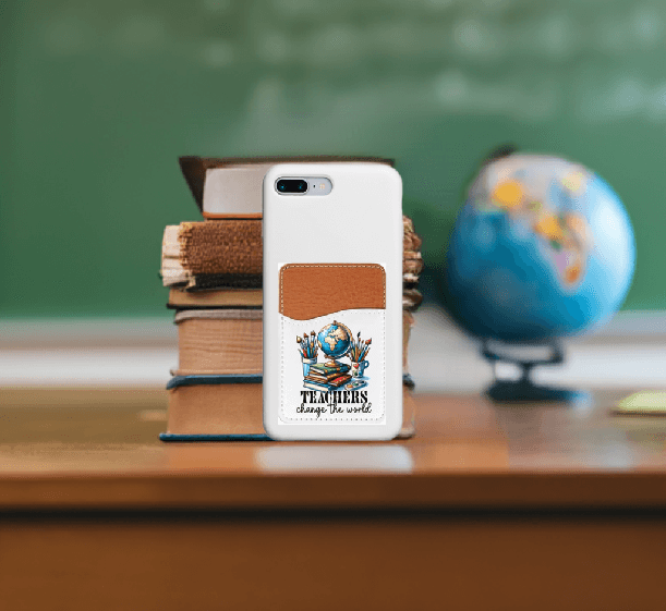 Teachers Change the World Adhesive Faux Leather Cell Phone Wallet