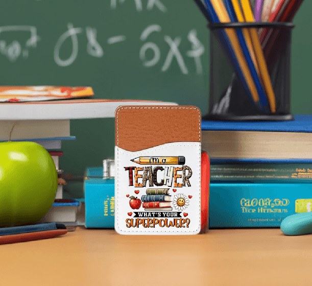 I'm a Teacher, What's your Superpower Adhesive Faux Leather Cell Phone Wallet