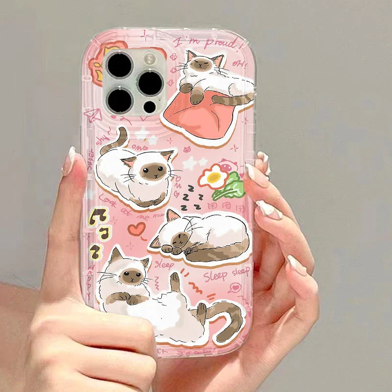 Cute Cat Clear Soft Funda Airbag Cover Phone Case
