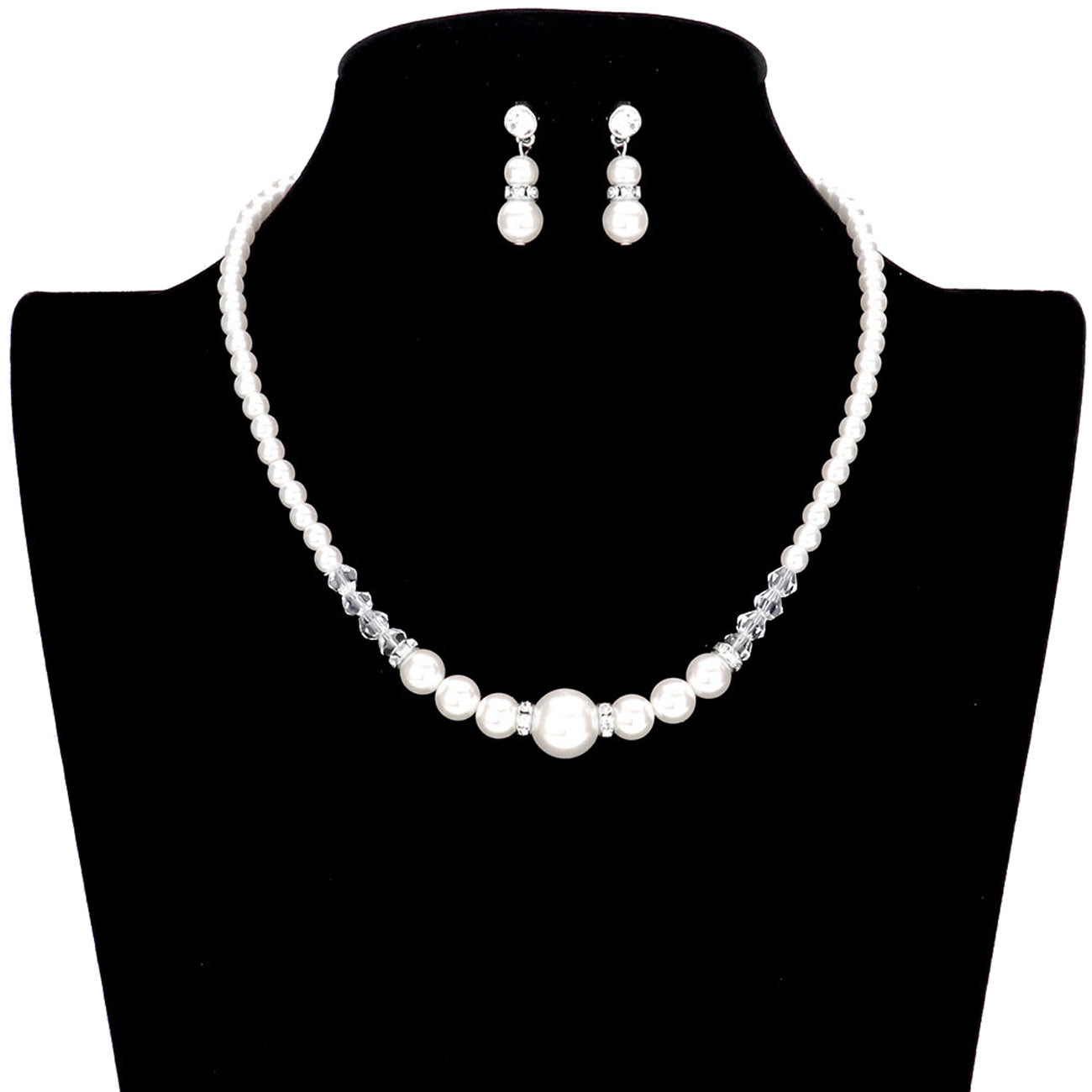 Bicone Bead Pointed Pearl Necklace Earring Set
