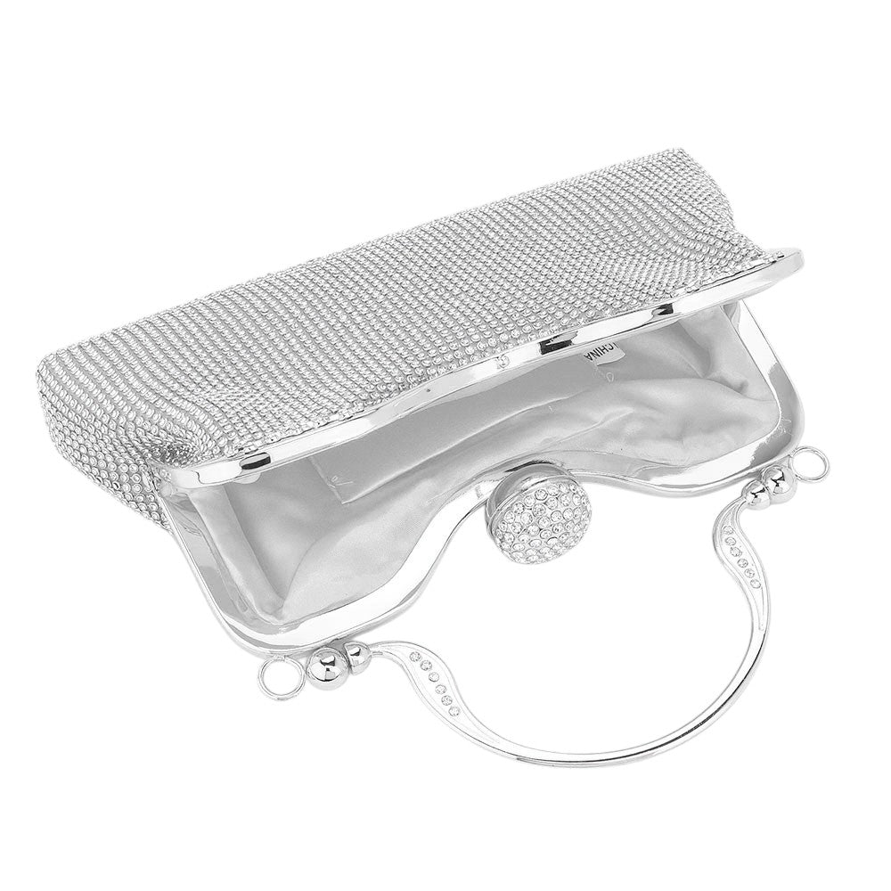 Bling Rhinestone Mesh Top Handle Evening Bag Crossbody Bag