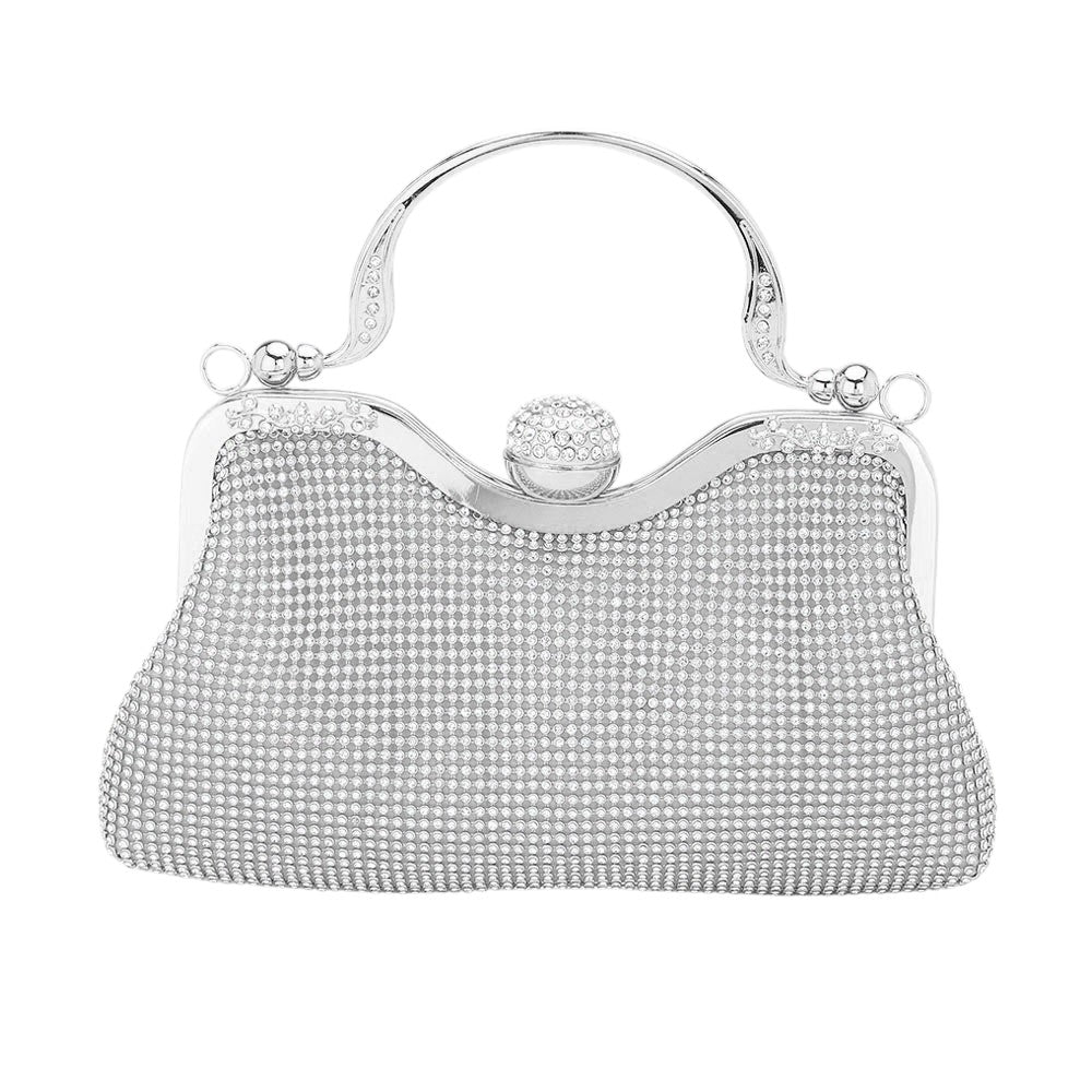 Bling Rhinestone Mesh Top Handle Evening Bag Crossbody Bag