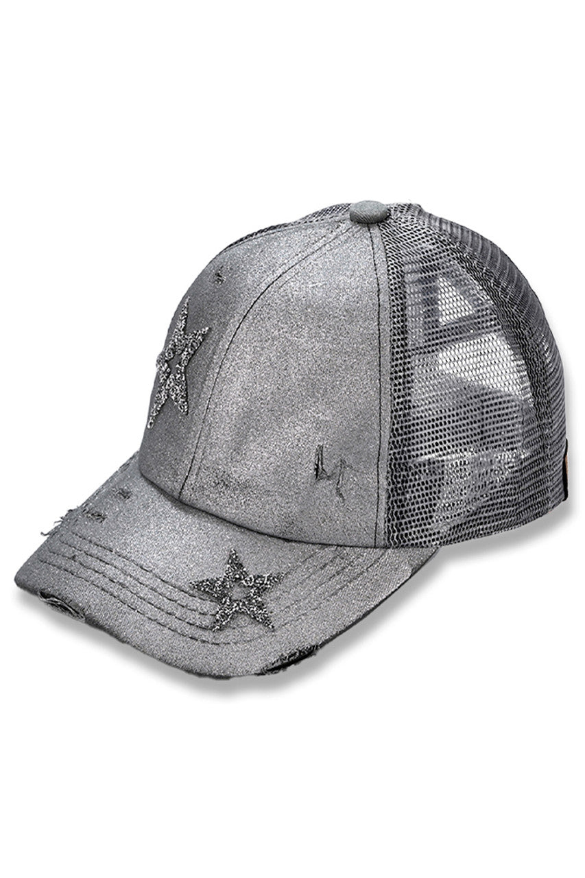C.C Hand Spray Glitter Star Trucker Hat Pony Cap