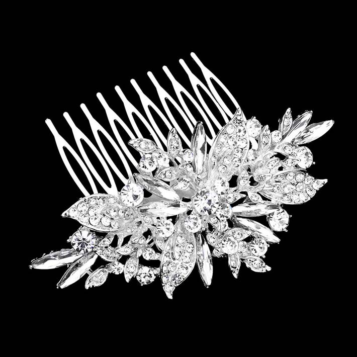 Flower Stone Cluster Embellished Hair Comb
