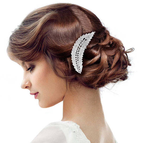 Rhinestone Pave Leaf Hair Comb