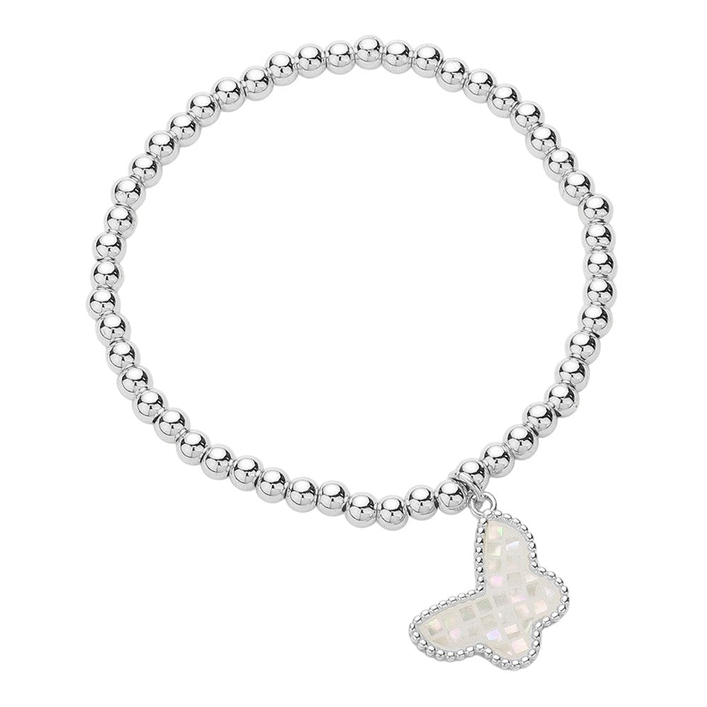 Butterfly Charm Pointed Stainless Steel Ball Beaded Bracelet