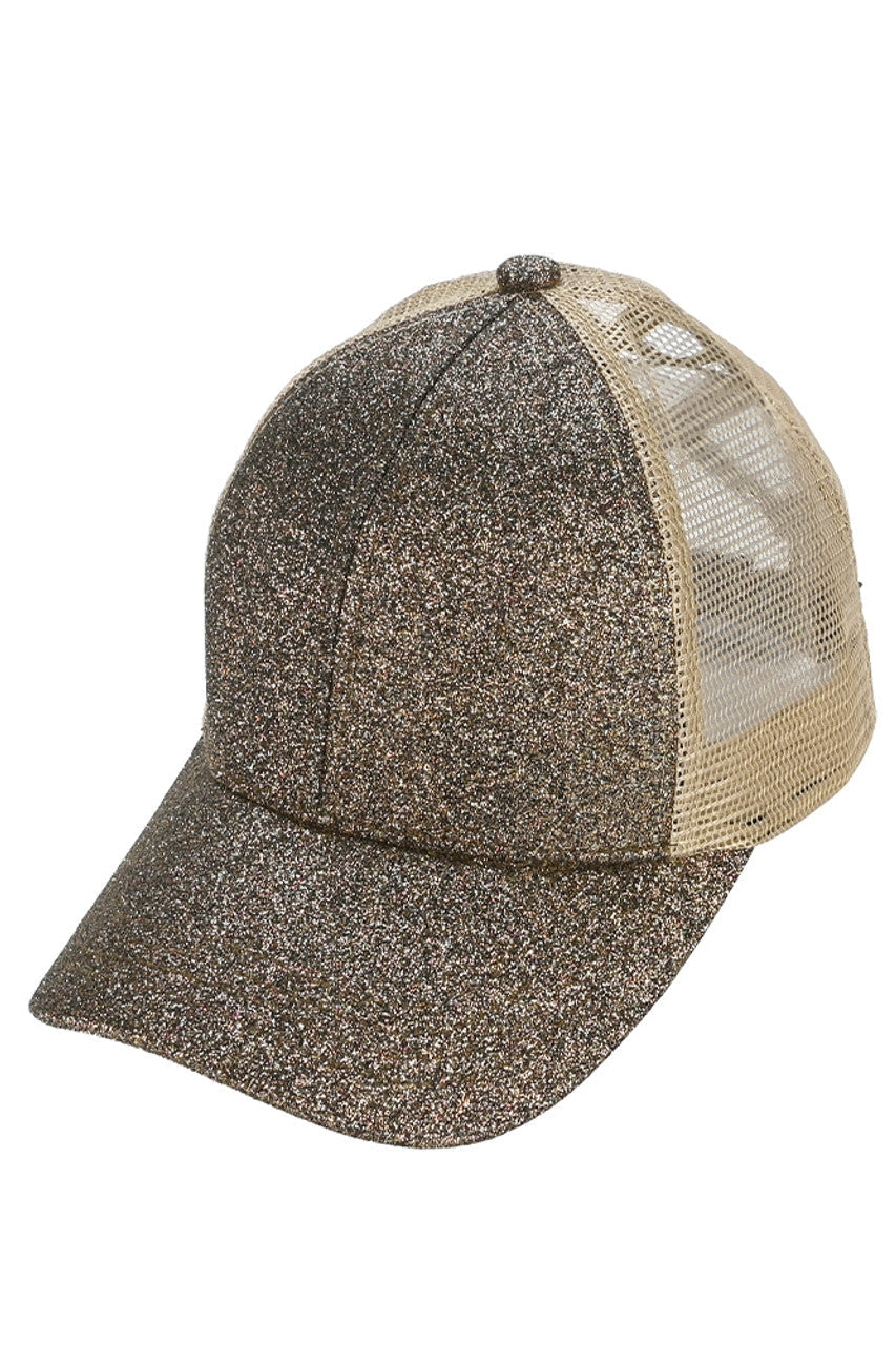 C.C Glitter Mesh Back Criss-Cross Ponytail Cap