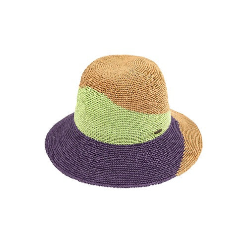 C.C Handmade Paper Crochet Cloche Summer Sun Hat Two-Tone Color Block Paper Hat Crochet Beach Hat