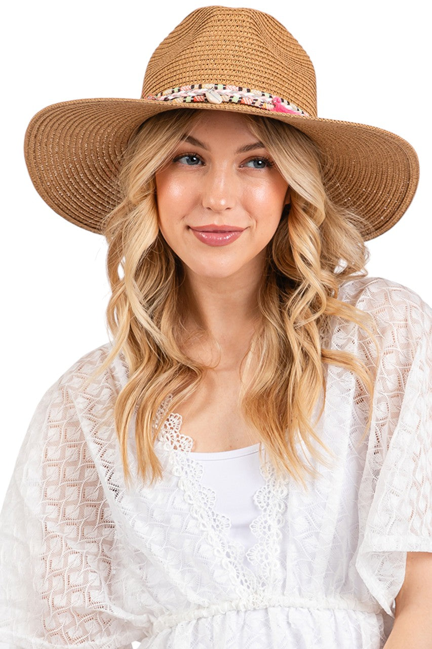 Boho Tassel Multi Color Band Summer Straw Sun Hat