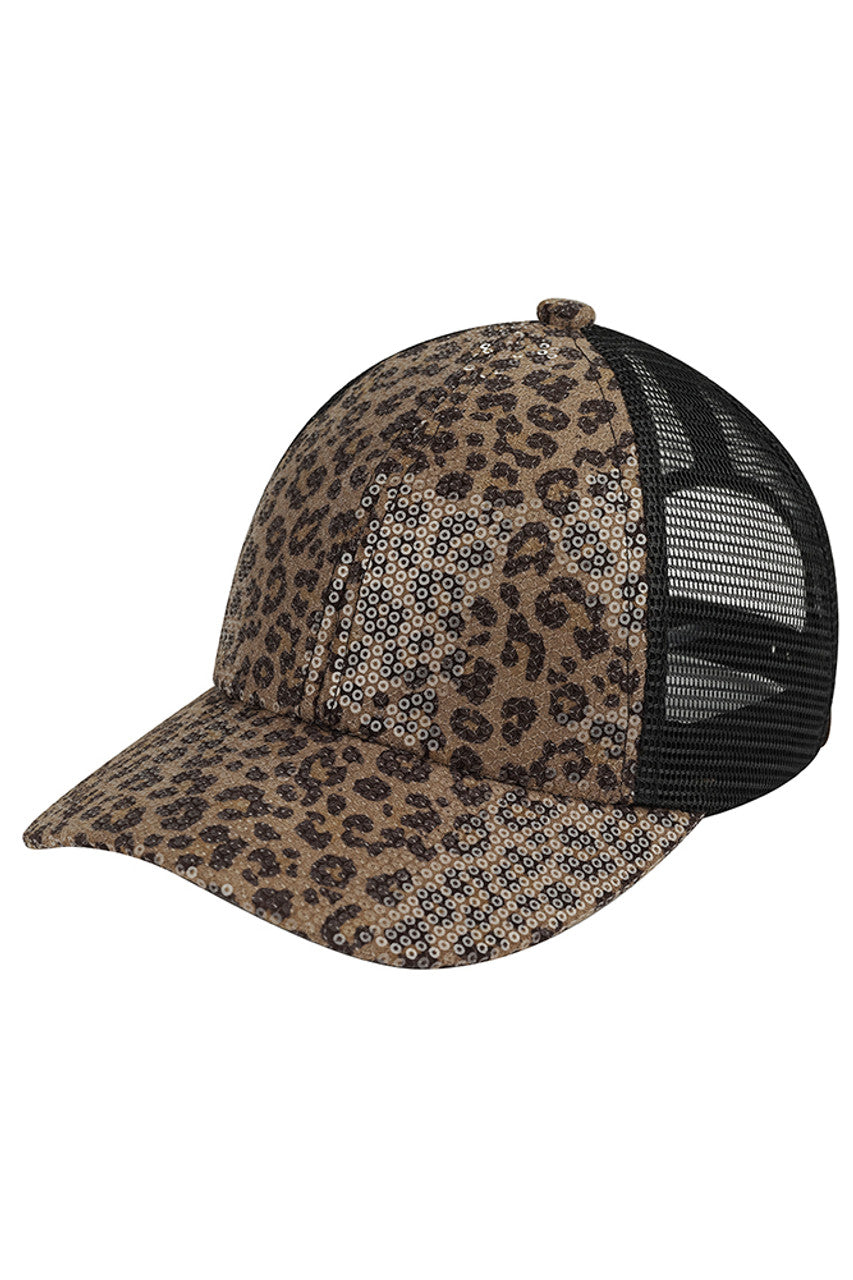C.C Clear Sequin Leopard Baseball Cap