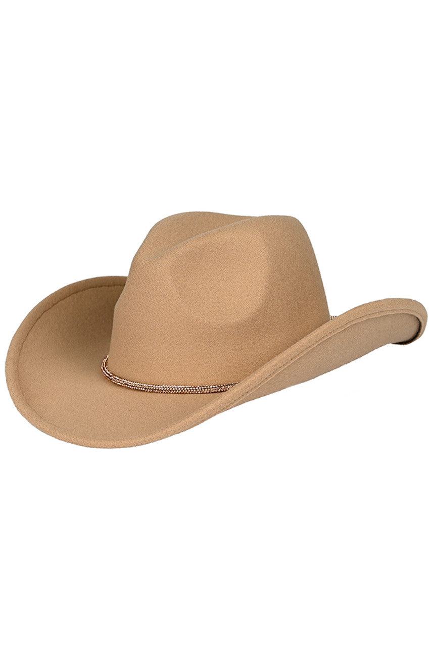 C.C Cowboy Vegan Felt Hat with Rhinestone String Trim Band