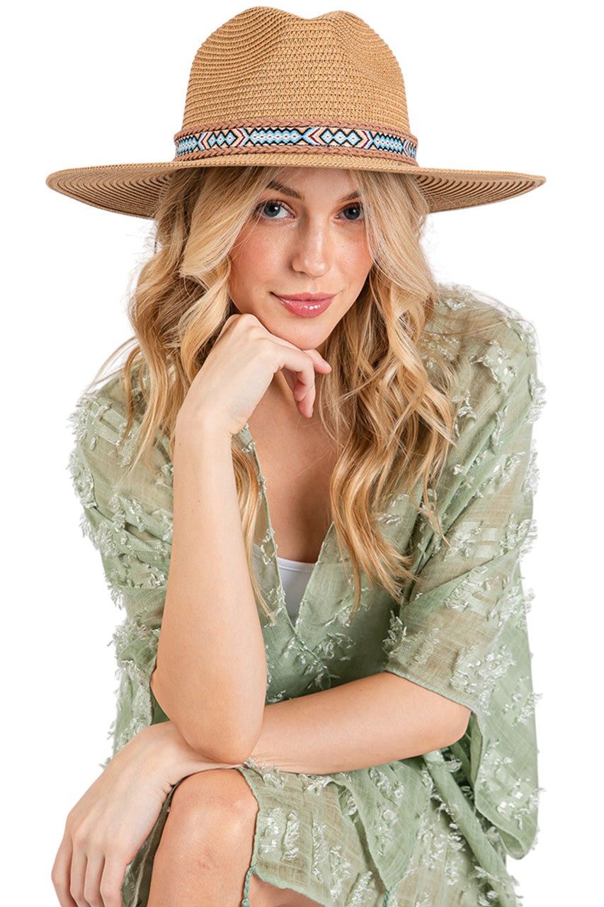 Aztec Tribal Pattern Band Straw Summer Sun Hat