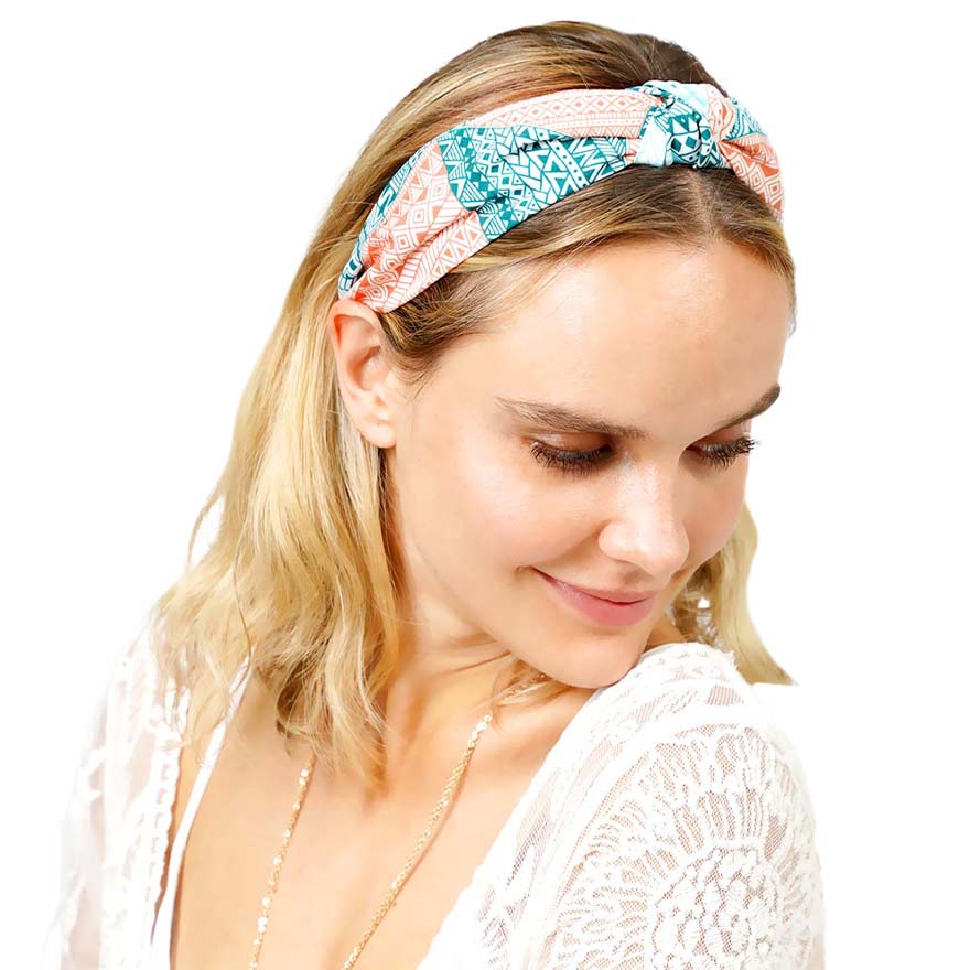 Aztec Patterned Burnout Knot Headband