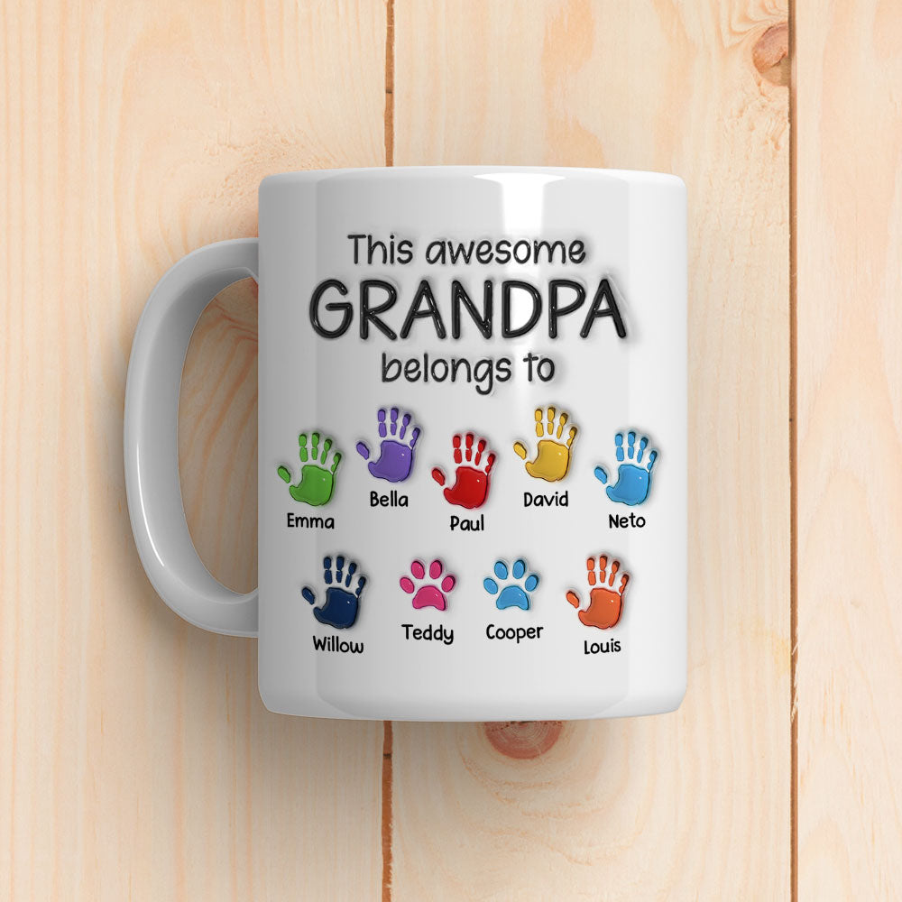 This Awesome Grandpa Belongs To - 3D Effect Personalized Custom Mug - Gift for Dad, Papa, Grandpa, Daddy, Dada